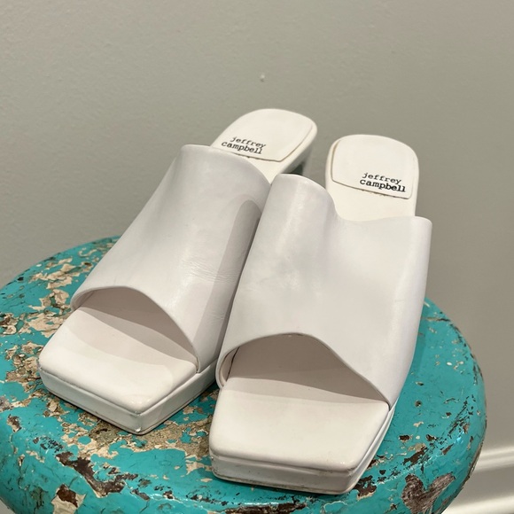 Jeffrey Campbell white platform slide high heeled sandals size 8 vegan leather - Picture 9 of 13
